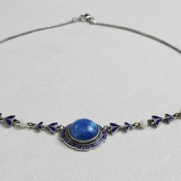 Lapis Lazuli and Silver 16in Necklace - Picture 2 of 7